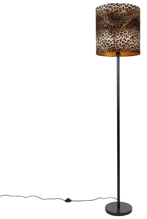 Candeeiro de pé com cúpula preta estampado de leopardo 40 cm - Simplo Moderno