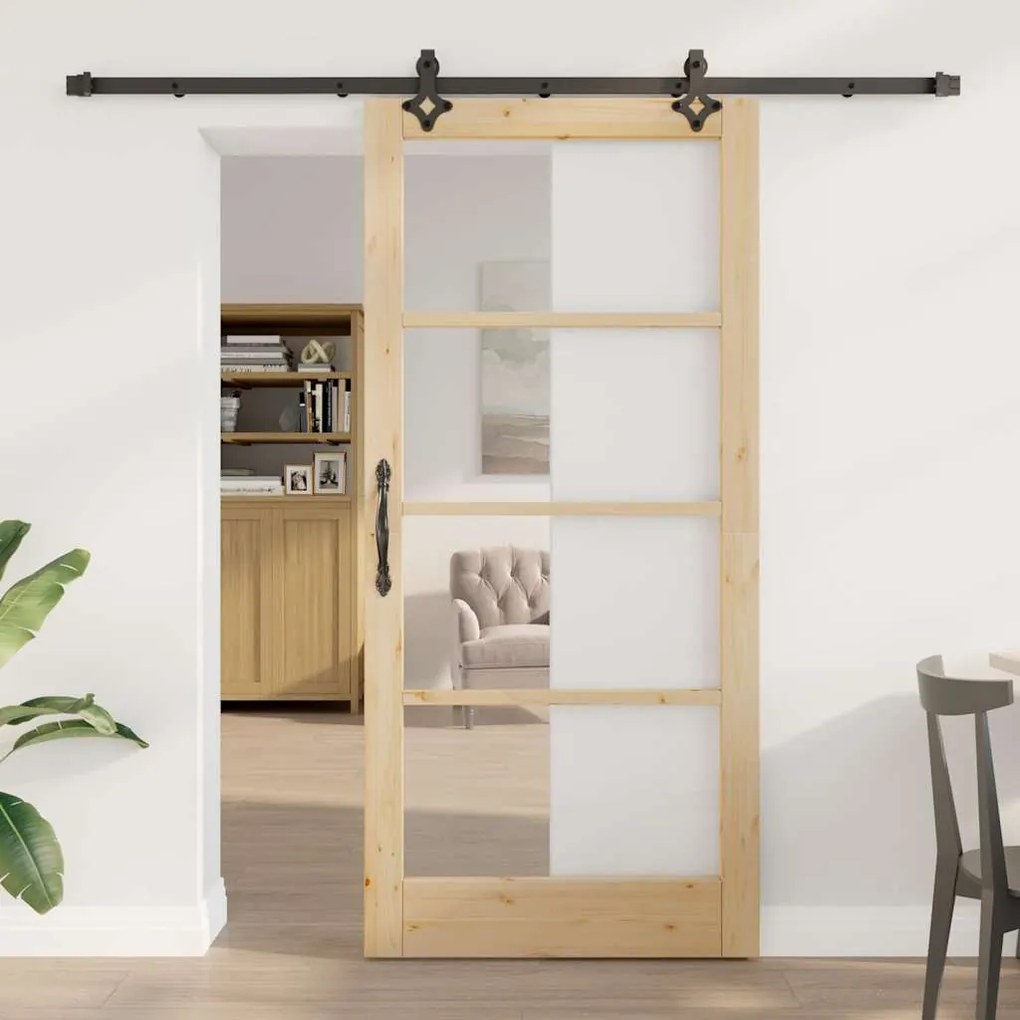 Porta Deslizante vidaXL com Conjunto de Hardware 93x202 cm Madeira Sól
