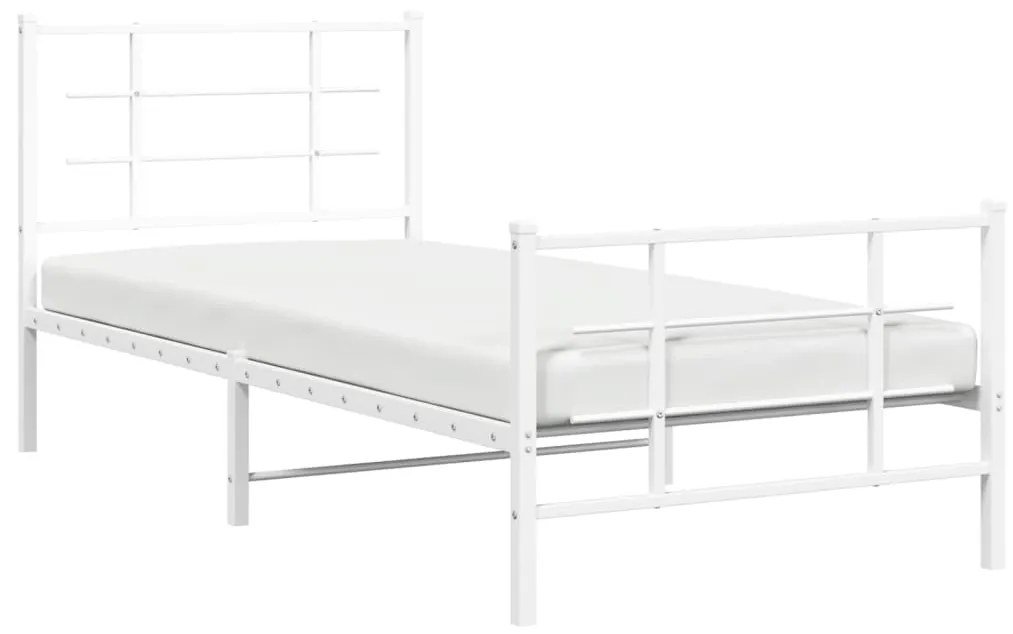 Estrutura de cama com cabeceira e pés 90x190 cm metal branco