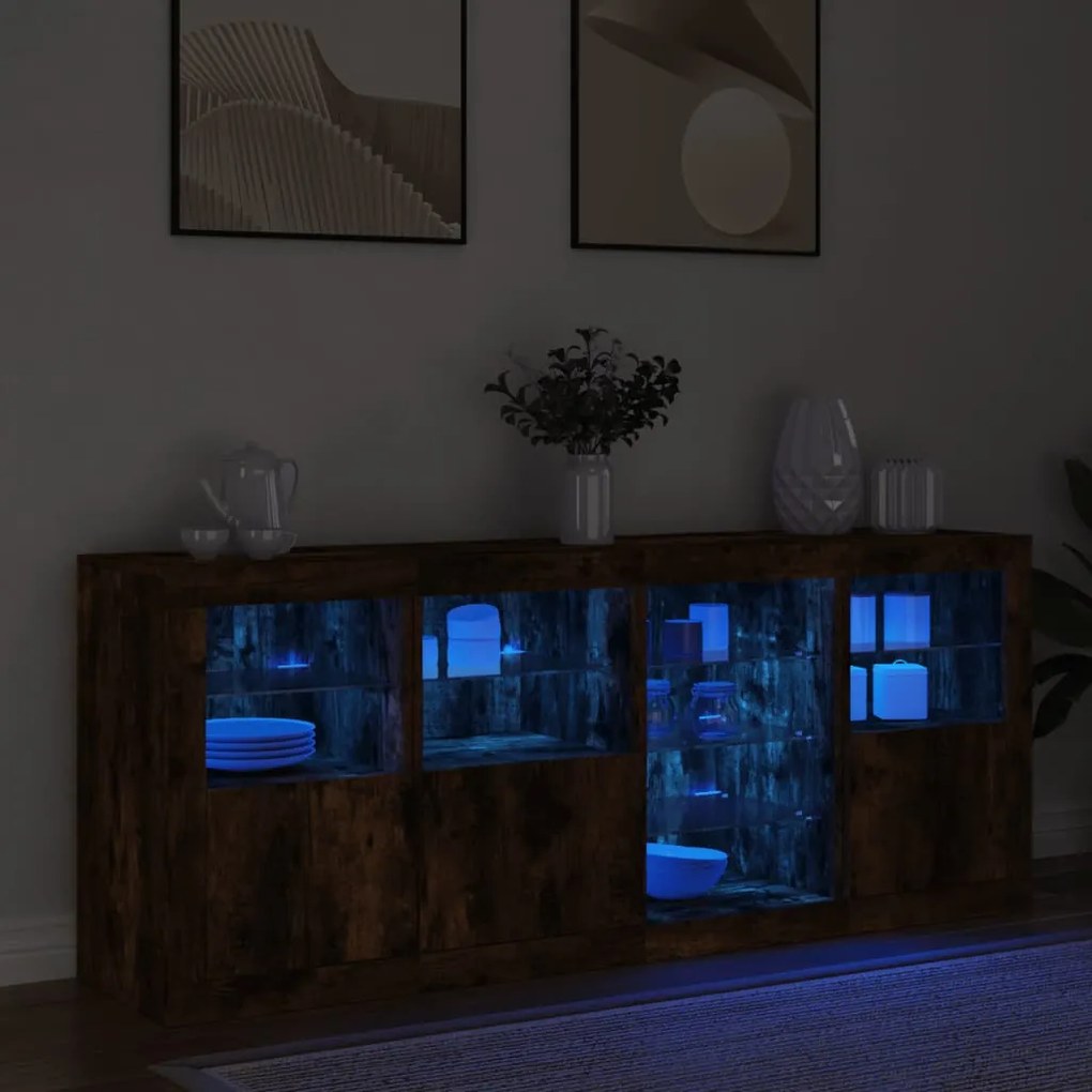 Aparador com luzes LED 164x37x67 cm carvalho fumado
