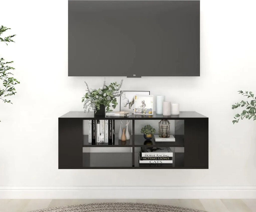 vidaXL Armário de parede para TV 102x35x35 cm derivados madeira preto