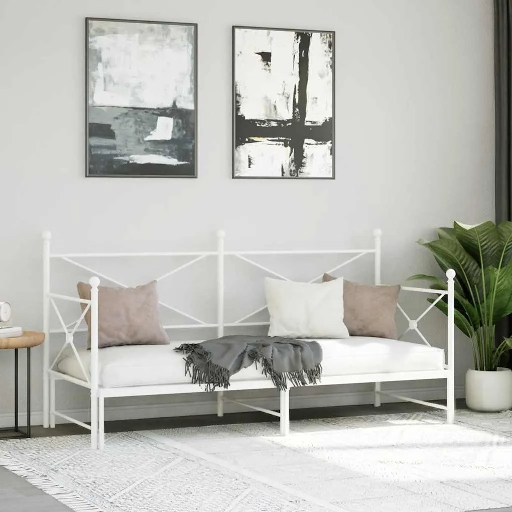 Cama de dia com gavetão sem colchão 90x190 cm aço branco