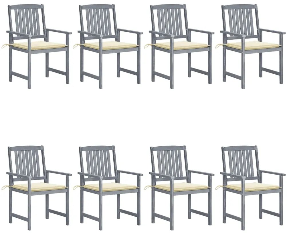 Cadeiras de jardim c/ almofadões 8 pcs acácia maciça cinzento