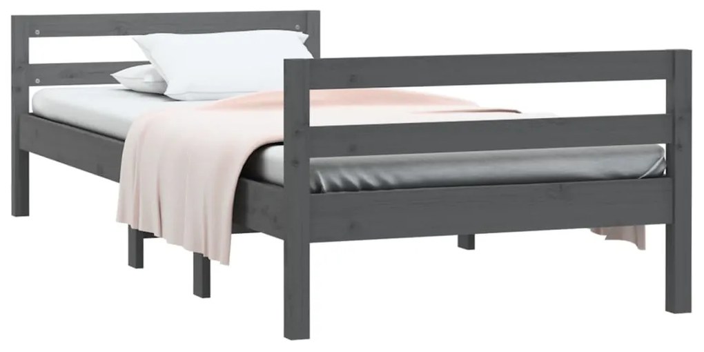 Estrutura de cama 75x190 cm madeira de pinho maciça cinzento