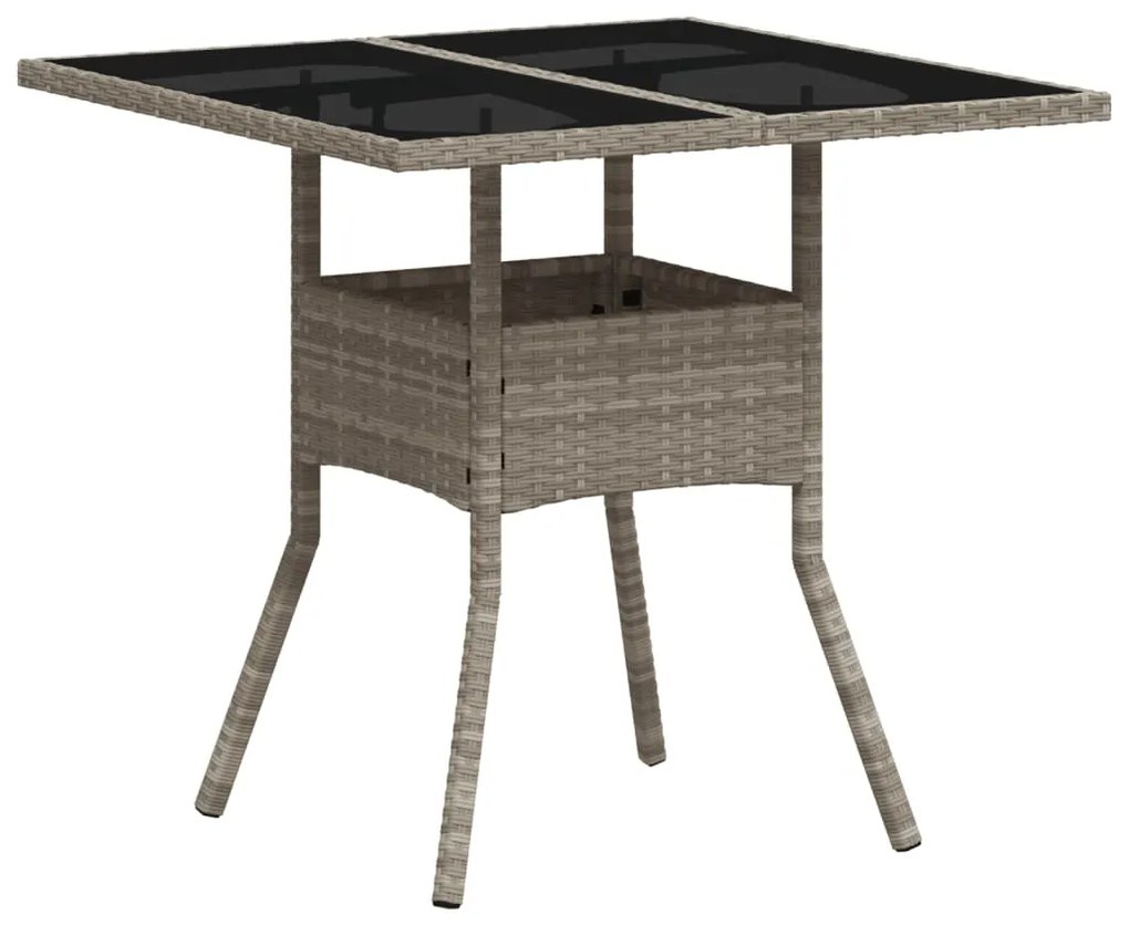 3 pcs conjunto jantar jardim c/ almofadões PE/vidro cinza claro