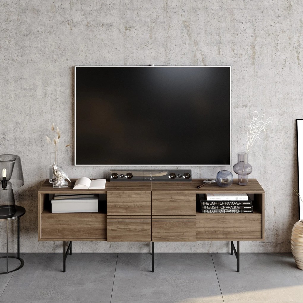 Móvel TV Derin – Nogueira/Preto – 180x64,7x37,1 cm