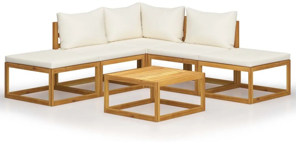 6 pcs conj. lounge jardim c/ almofadões madeira acácia maciça