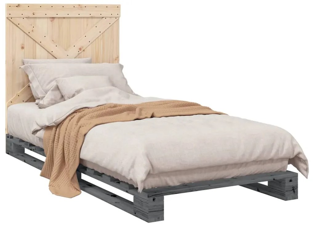 Estrutura de cama com cabeceira 90x200 cm pinho maciço cinzento