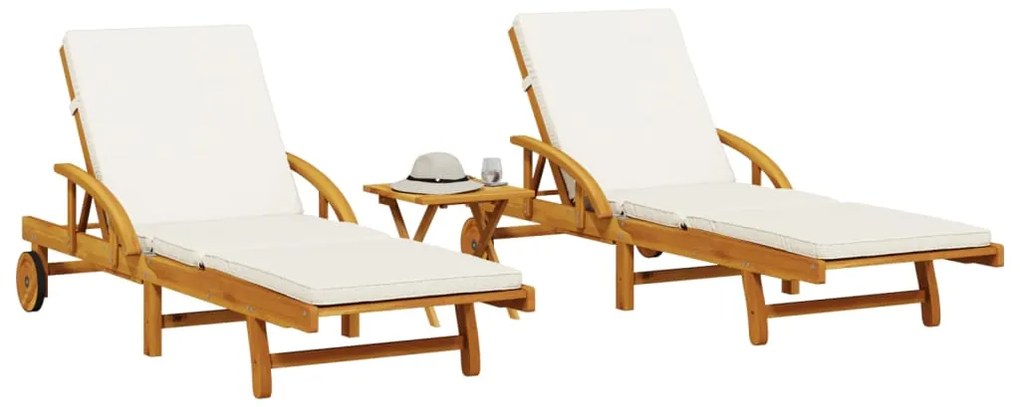 Espreguiçadeiras 2 pcs com mesa madeira de acácia maciça
