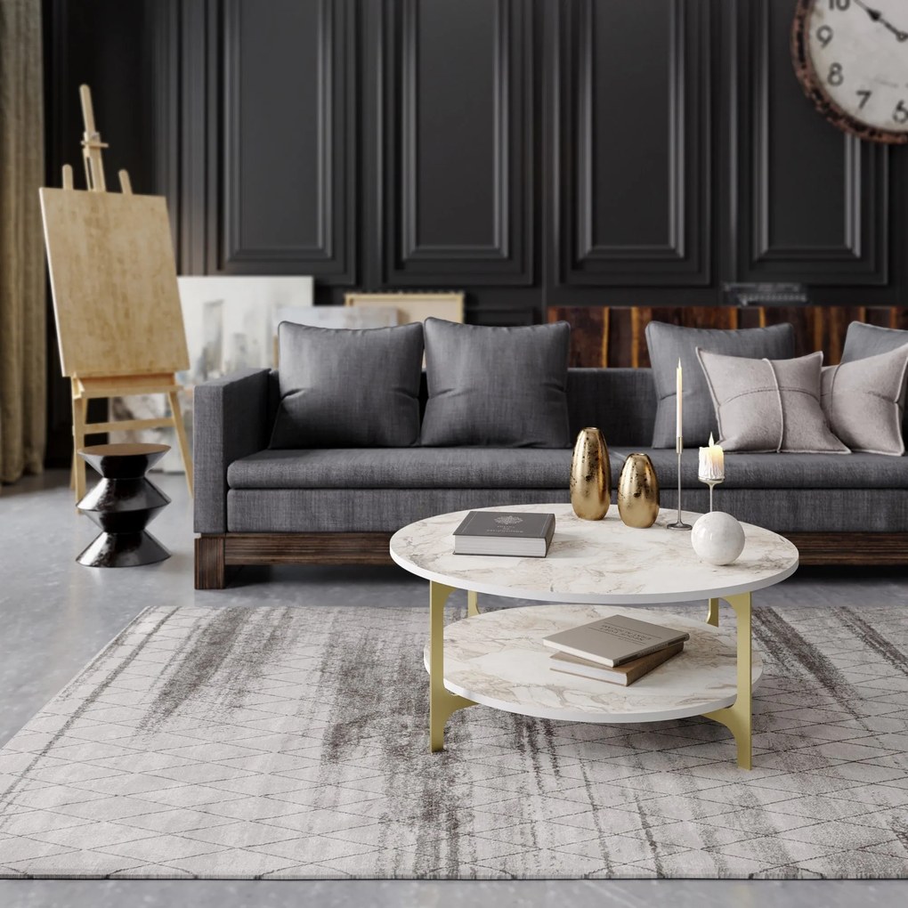 Mesa de Centro Versy – Dourado e Branco – 90x90x36,8 cm