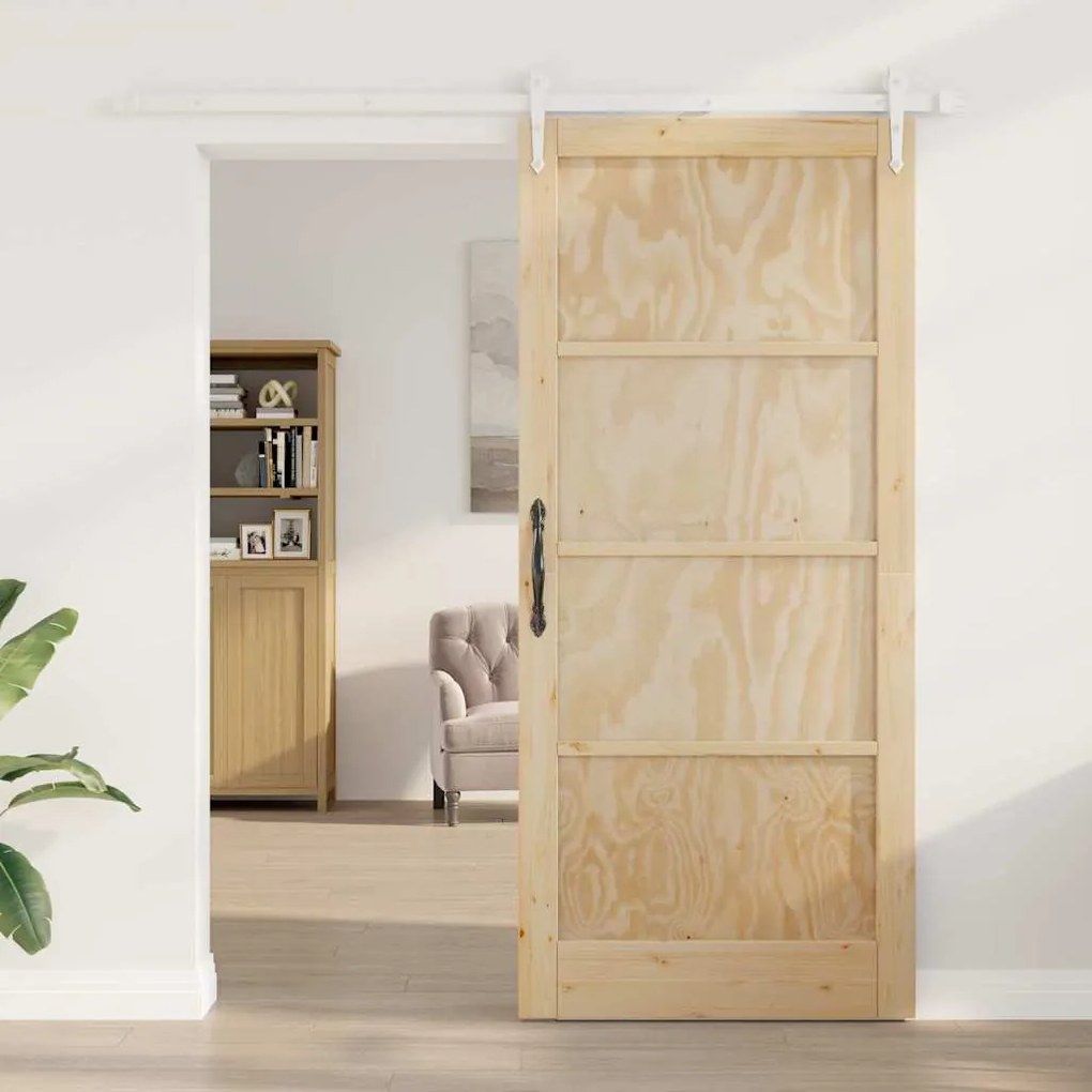 Porta Deslizante vidaXL com Conjunto de Ferragens 93x211 cm Madeira Só