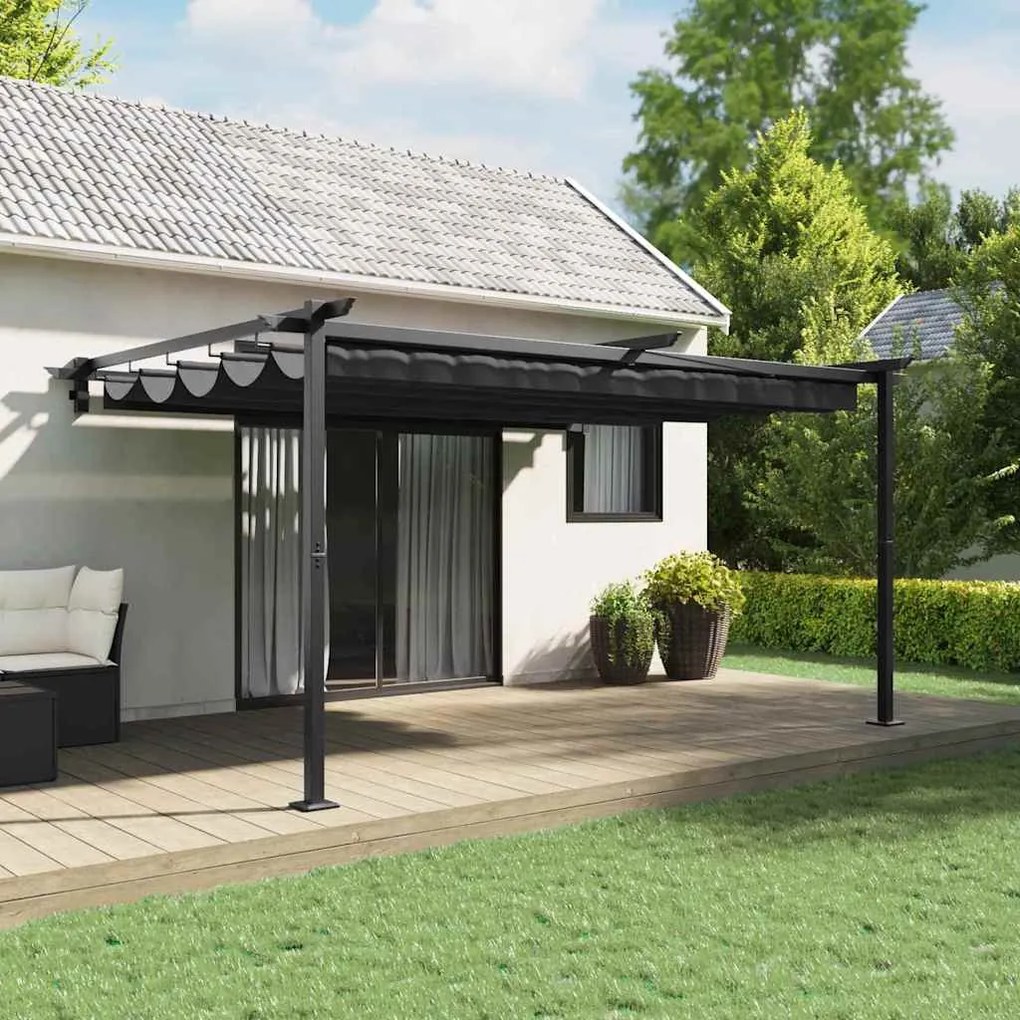 vidaXL Gazebo Montado na Parede Cinzento-escuro 3 x 4 m Aço