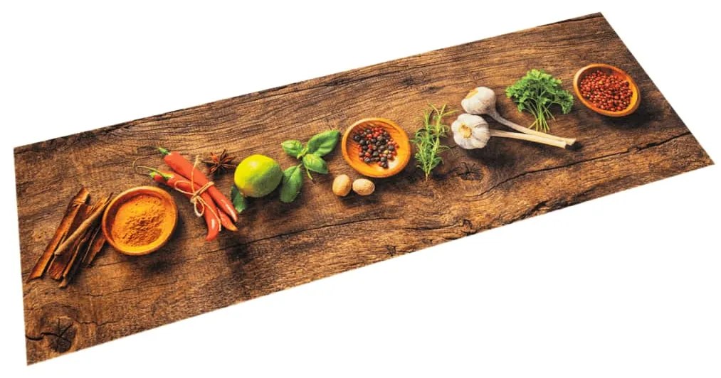 vidaXL Tapete de cozinha lavável 45x150 cm veludo padrão especiarias