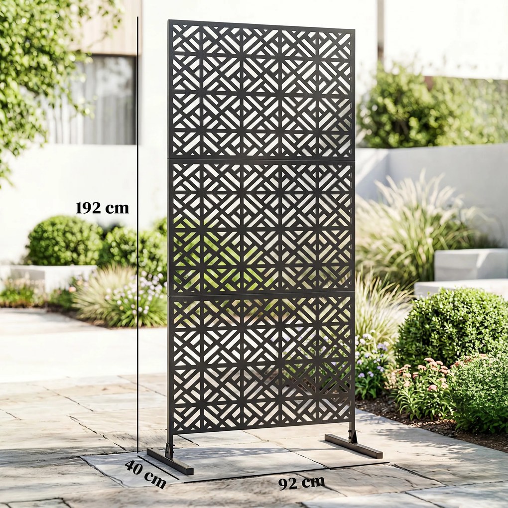 Biombo de Jardim de 3 Painéis, 92 x 40 x 192 cm, Resistente à Ferrugem, Preto