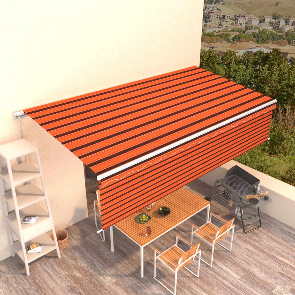 vidaXL Toldo retrátil manual com estore 6x3 m laranja e castanho