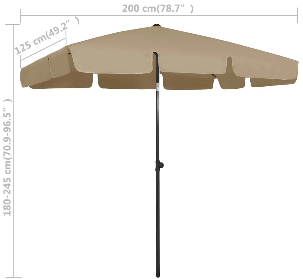Guarda-sol de praia 200x125 cm cinzento-acastanhado