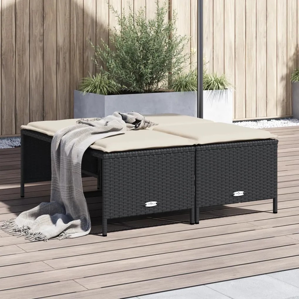 vidaXL Bancos de jardim com almofadões 4 pcs vime PE preto