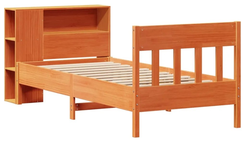 Cama com estante sem colchão 90x190cm pinho maciço castanho-mel