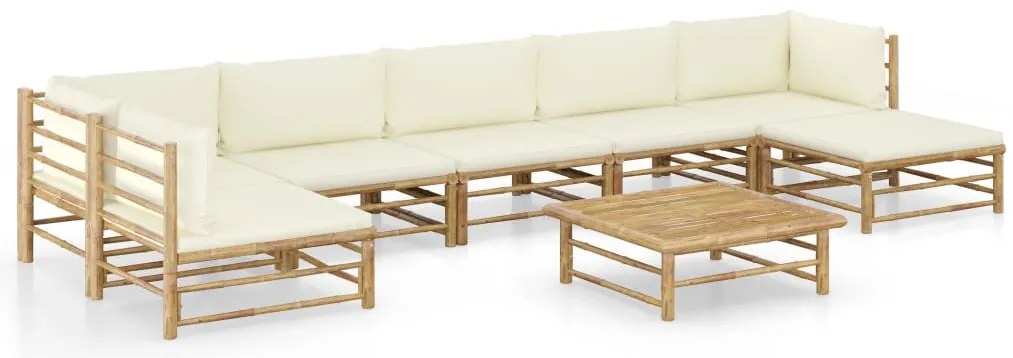 8 pcs conj. lounge p/ jardim em bambu c/ almofadões branco nata
