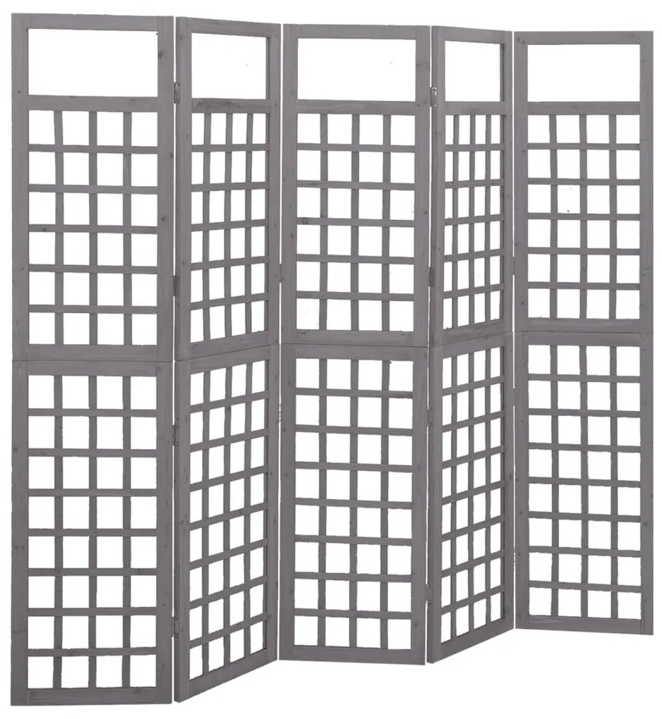 vidaXL Biombo/treliça 5 painéis abeto maciço 201,5x180 cm cinzento