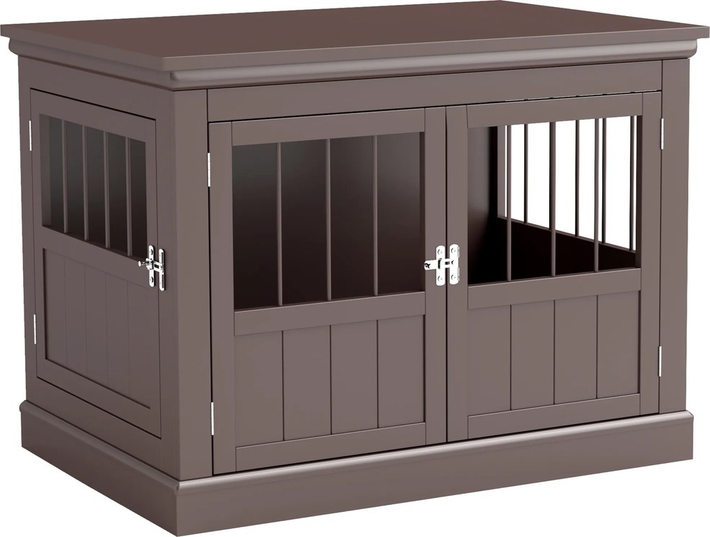 PawHut Gaiola para Cães com Mesa Auxiliar 3 Portas Francês e Fecho Magnético para Cães Pequenos 78x53x59,3 cm Castanho | Aosom Portugal