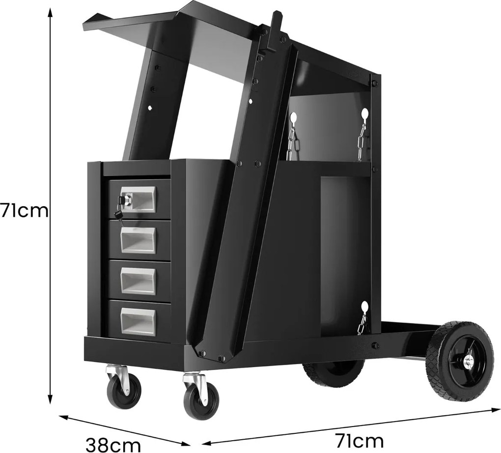 Carro de Soldadura "Ferro" com 4 Gavetas, Suporte para Tanque e Rodas