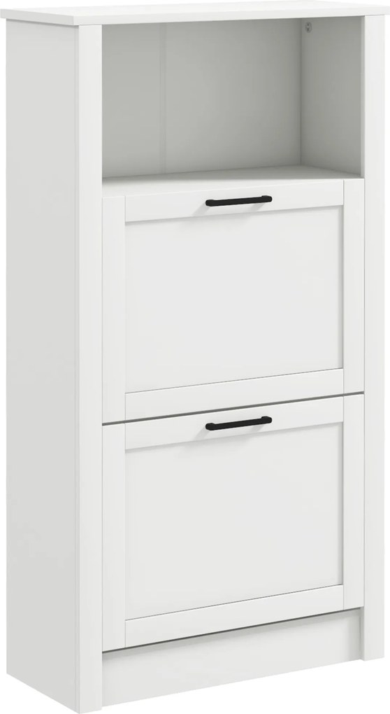 Sapateira Estreita com Prateleiras Ajustáveis e Compartimento Aberto para 10 Pares de Sapatos 58x24x105 cm Branco