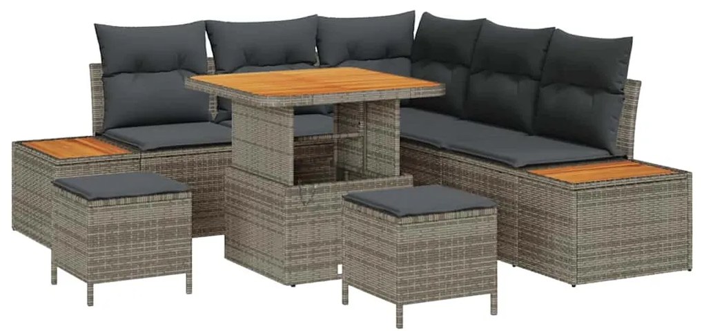 Conjunto de Sofá de Jardim com 8 Peças e Almofadas Cinzas