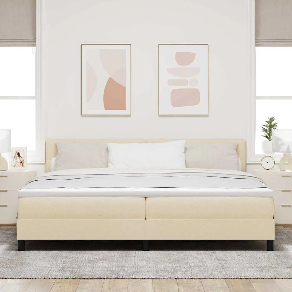 Cama Box com Colchão Creme 200x200 cm Tecido