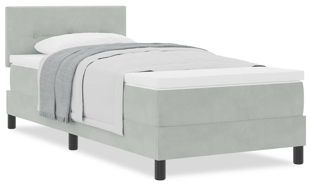 Cama Box Spring vidaXL com Colchão Cinza Claro 90x200 cm Veludo