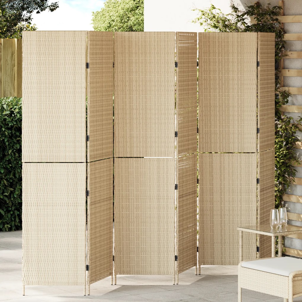 vidaXL Divisória 6 Painéis Dobrável Bege 294x180 cm Polyrattan