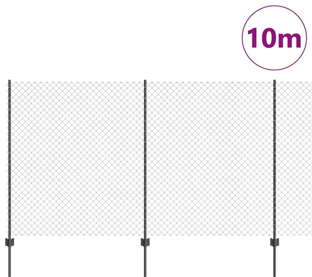 Cerca com Cadeia com 20 Postes U Cinza 1.4x10 m de Aço