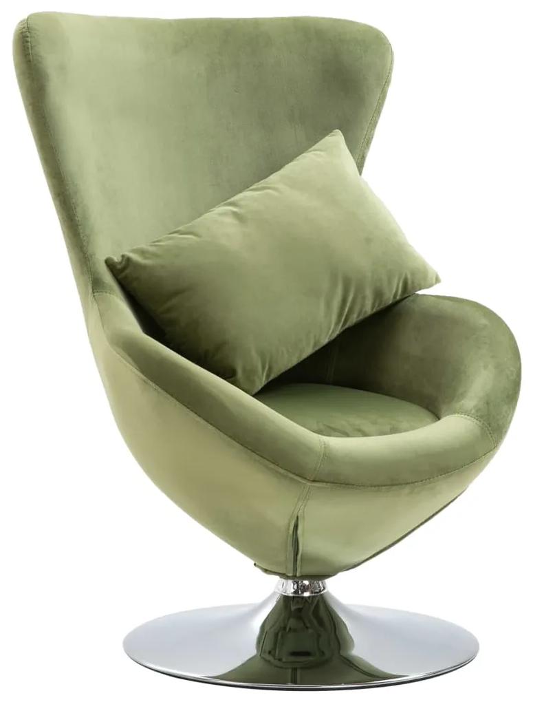 Cadeira giratória forma de ovo c/ almofadão veludo verde-claro