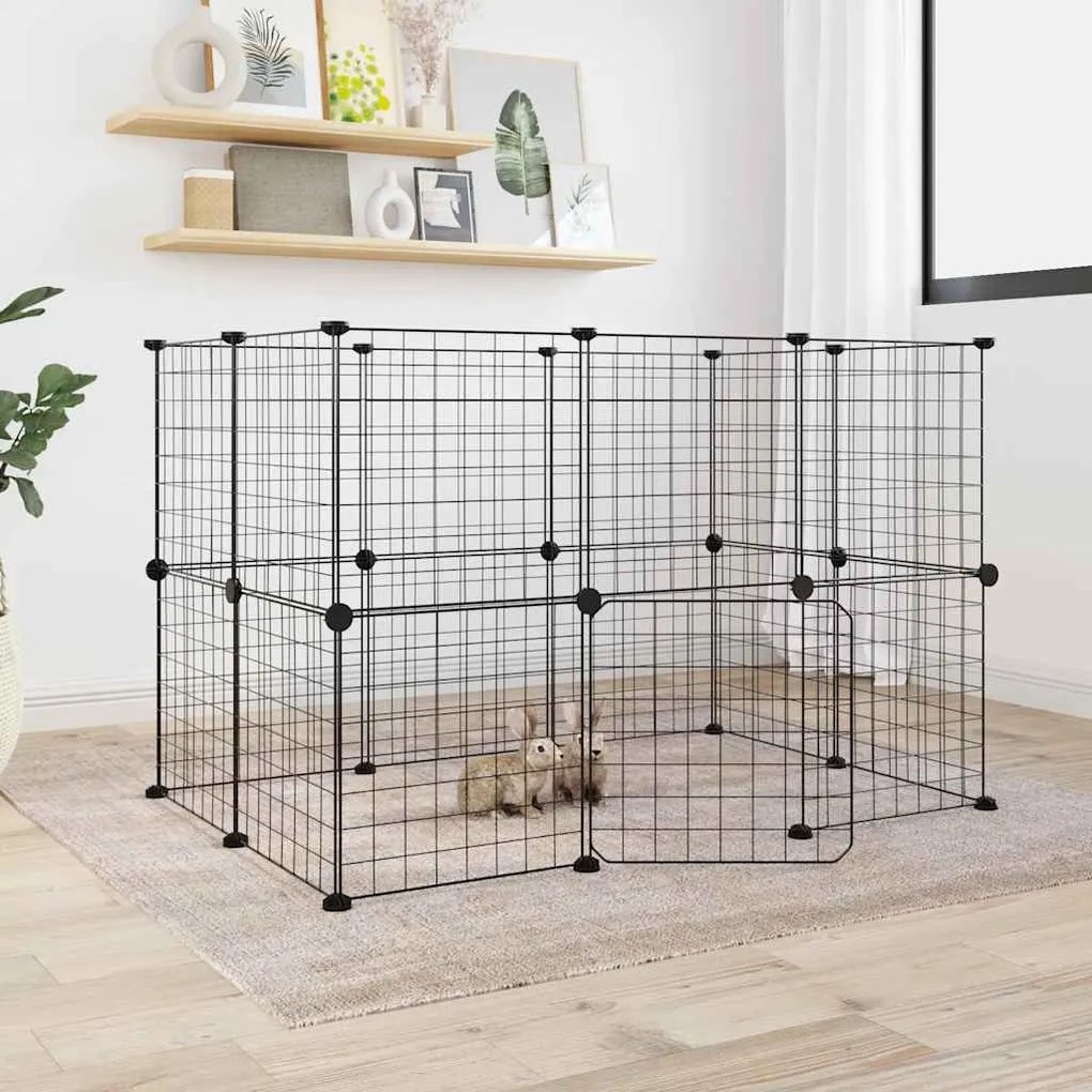 Gaiola p/ animais de 20 painéis c/ porta 35x35 cm aço preto