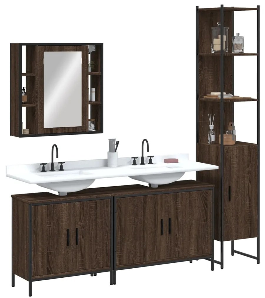 vidaXL 4 pcs conj. móveis wc derivados de madeira carvalho castanho