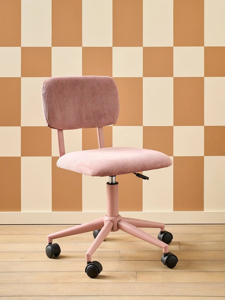 Cadeira de secretária com rodinhas, em bombazina, para criança rosa