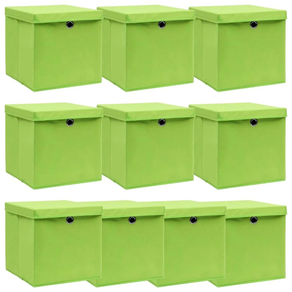 Caixas de arrumação com tampas 10 pcs 32x32x32 cm tecido verde