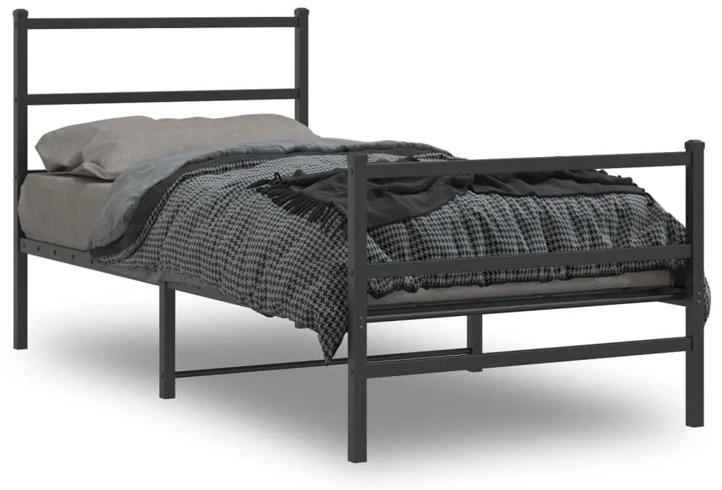 Estrutura de cama com cabeceira e pés 90x200 cm metal preto