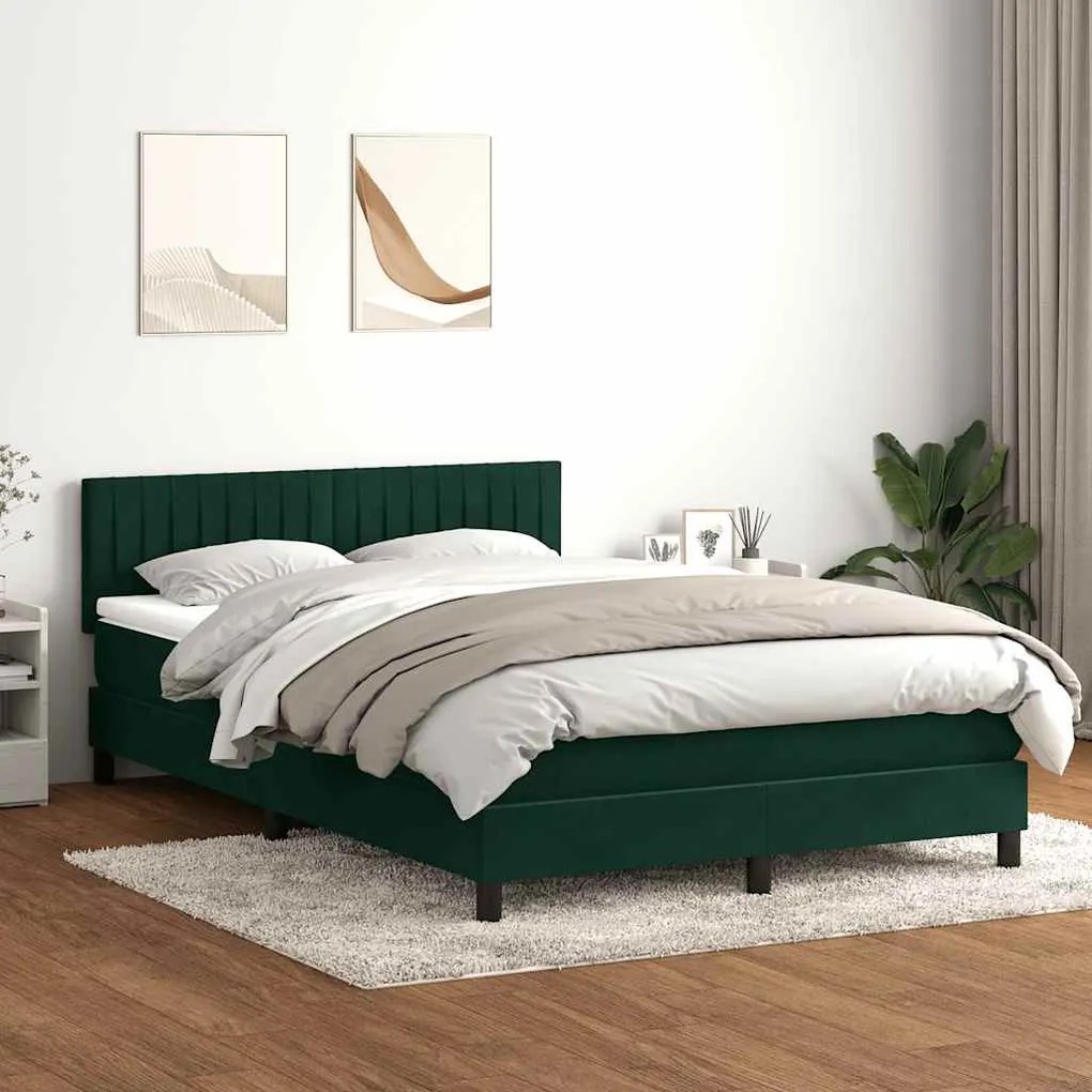 vidaXL Cama box spring c/ colchão e LED Verde Escuro 140x210 cm Veludo