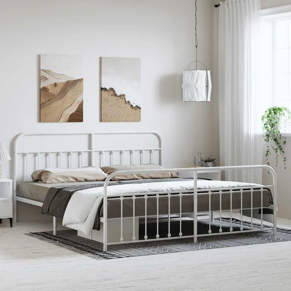 Estrutura de cama com cabeceira e pés 183x213 cm metal branco