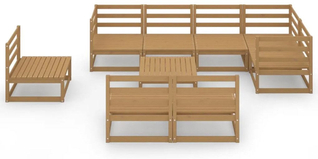 9 pcs conjunto lounge de jardim pinho maciço castanho mel