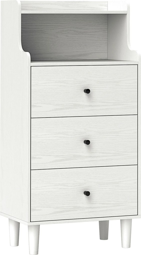 Cómoda com 3 Gavetas Cómoda de Quarto Estreita com Prateleiras Abertas Anti-Tombo Gaveteiro Alto 47x29x95 cm Branco