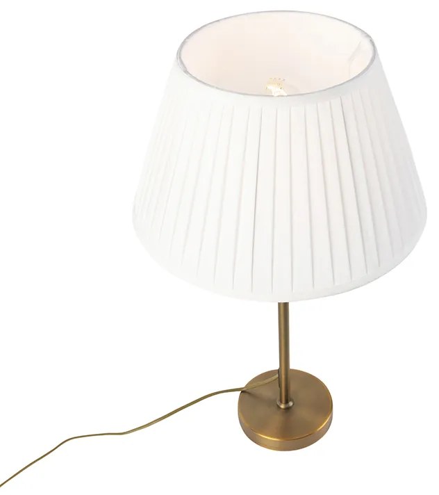 Candeeiro de mesa em bronze com cúpula plissada branca 35 cm - Parte Clássico / Antigo