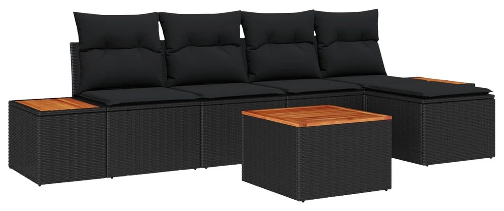 vidaXL Conjunto de Sofá de Jardim 6 pcs Preto Rattan Sintético