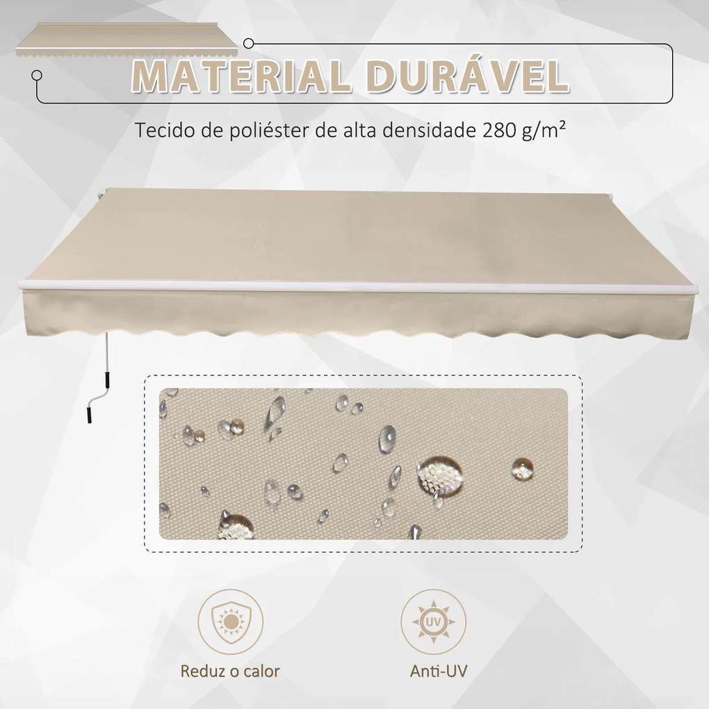 Toldo Manual 395x245 cm Toldo de Varanda Pátio com Manivela de Alumínio e Tecido de Poliéster 280 g/m² Bege
