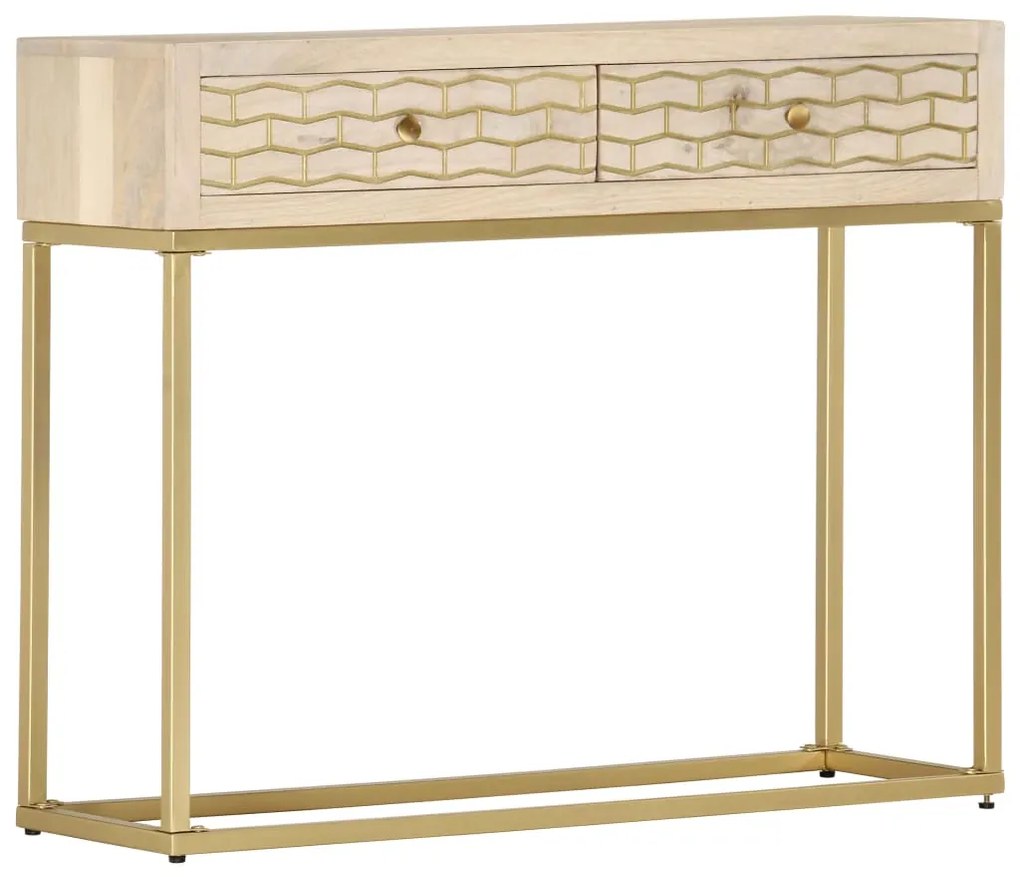 Mesa consola 90x30x75 cm madeira de mangueira maciça dourado