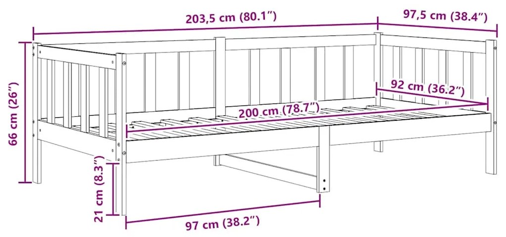 Sofá-cama pinho maciço 90x200 cm