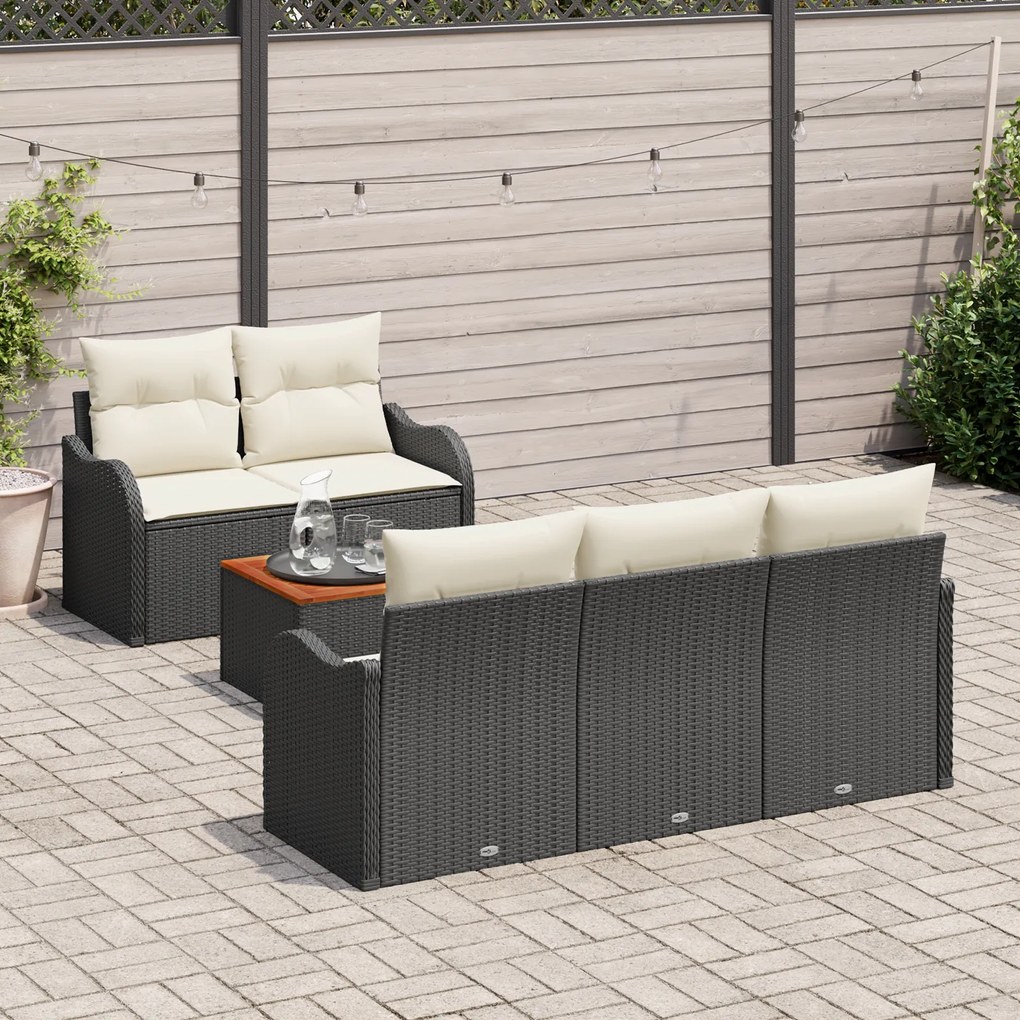 Conjunto de Sofás de Jardim vidaXL de 6 Peças com Almofadas Pretas de