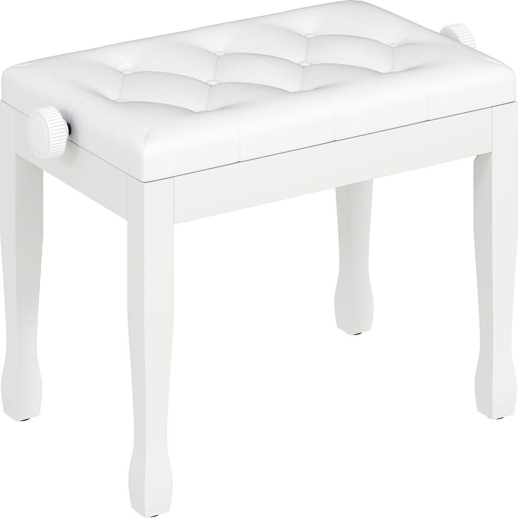 HOMCOM Banco de Piano Altura Ajustável Banco de Piano Assento em Couro Sintético Pernas de Madeira 64x35x55 cm Branco | Aosom Portugal