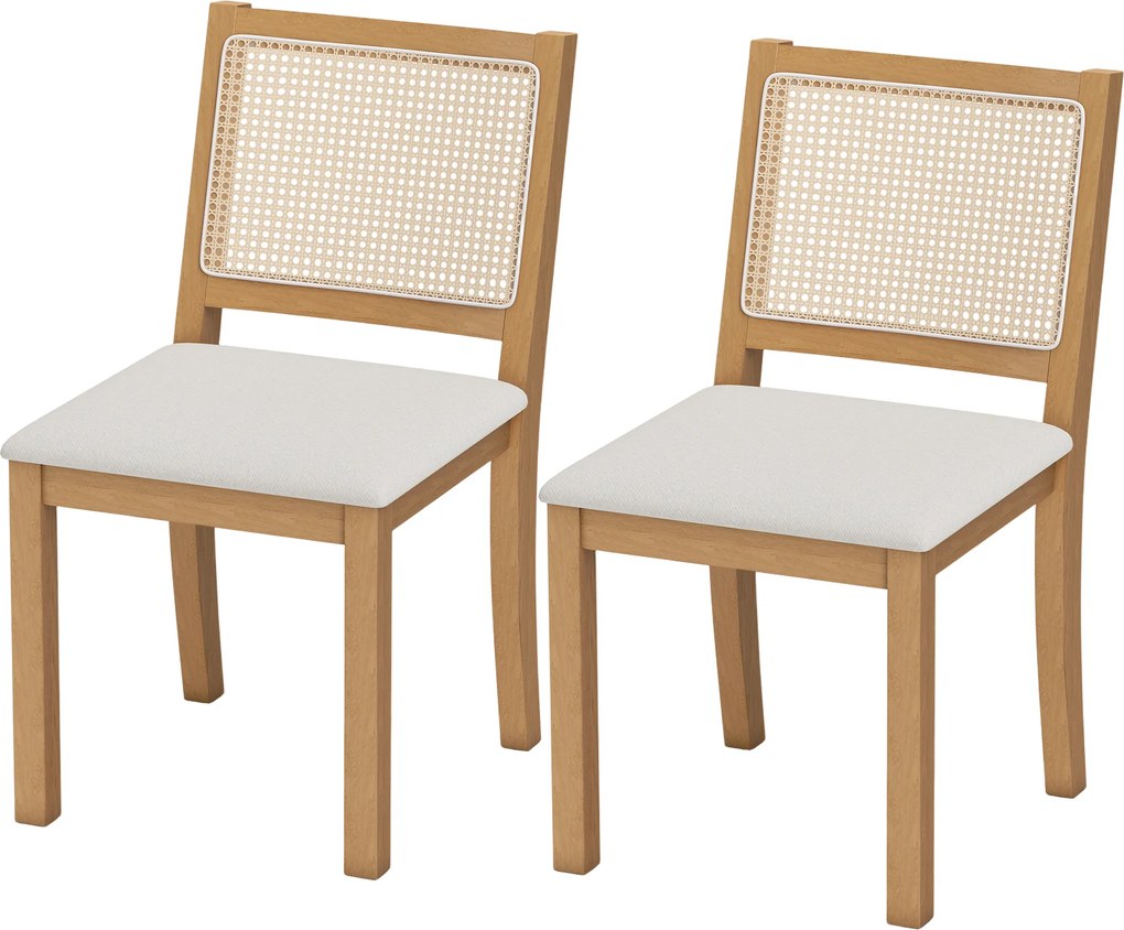 Conjunto de 2 cadeiras de sala de jantar e de cozinha com assento almofadado (MESA NÃO INCLUIDA), encosto com efeito de vime, nas cores creme e cor ca